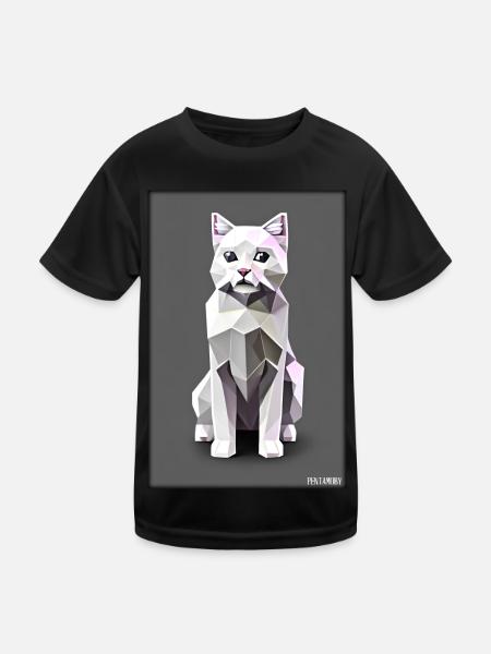 Katze Kater Polygon Tier Stubentiger Haustier - Kinder Funktions-T-Shirt - Schwarz - Vorne