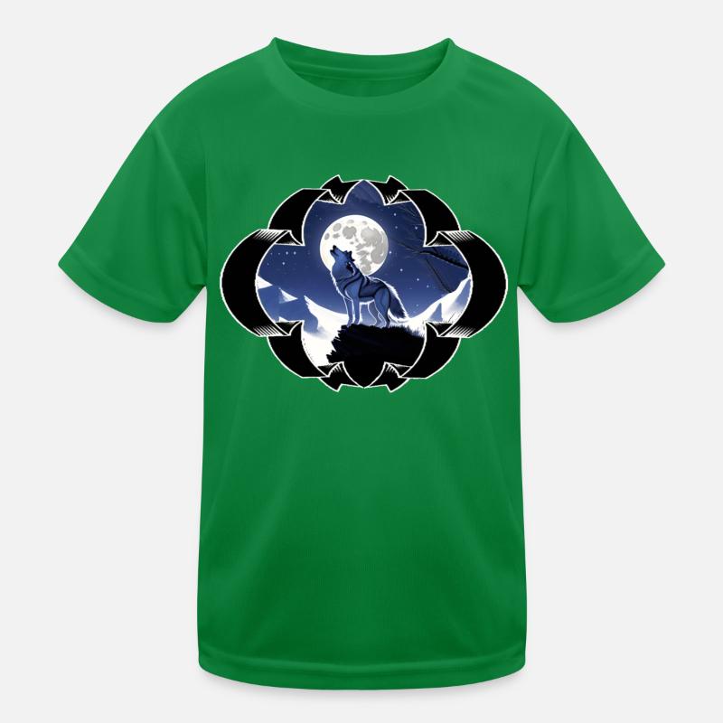 Wolf , Wolf-Design, Wolf im Mondschein, Kinder Funktions-T-Shirt