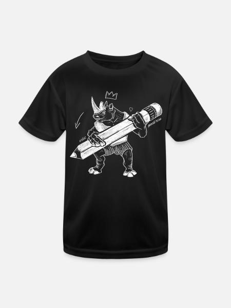 Royal Rhino – Kreativer König mit Stift - Kinder Funktions-T-Shirt - Schwarz - Vorne