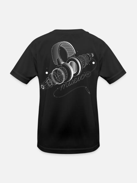 transparenter Kopfhörer in Einzelteile mit Typo - Kinder Funktions-T-Shirt - Schwarz