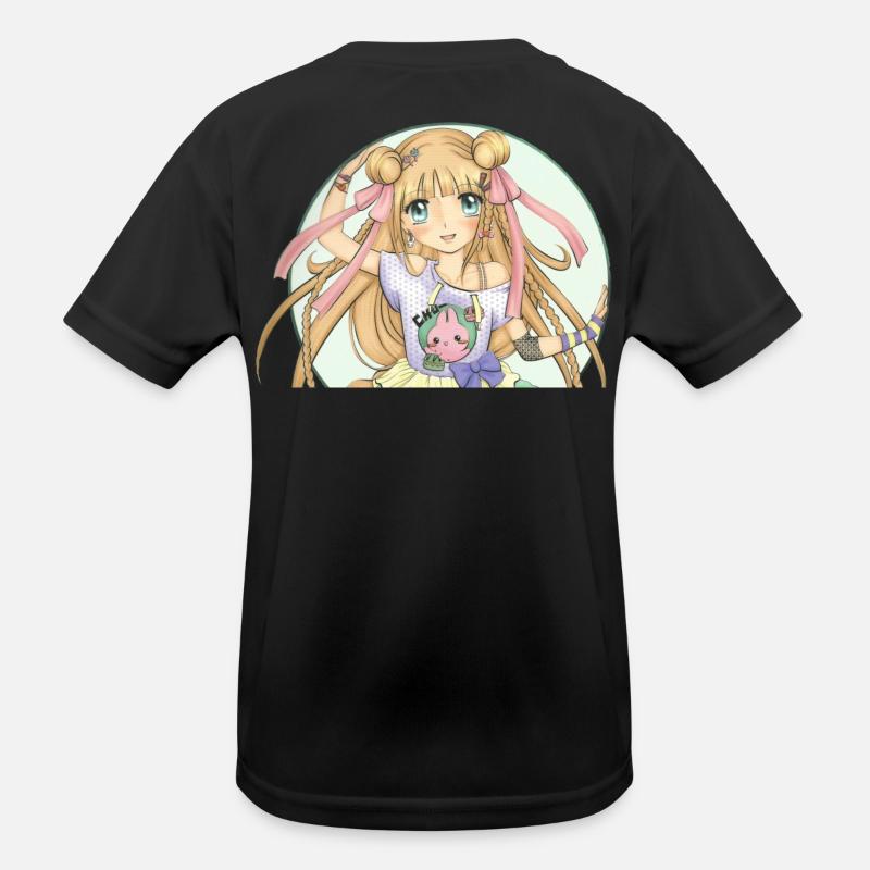 Manga - Kinder Funktions-T-Shirt - Schwarz