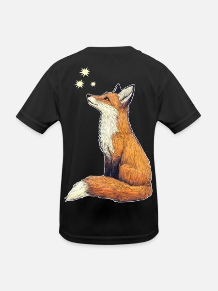 Fuchs mit Sternen - Kinder Funktions-T-Shirt - Schwarz