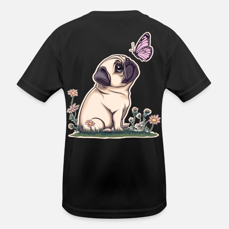 Mops mit Schmetterling - Kinder Funktions-T-Shirt - Schwarz