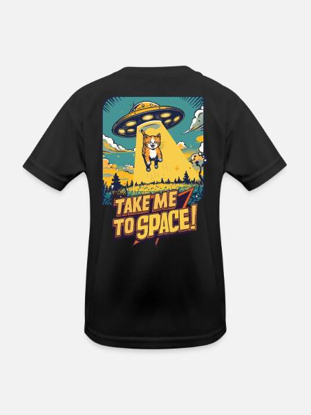 Katze UFO All-Abenteuer - Kinder Funktions-T-Shirt - Schwarz - Hinten