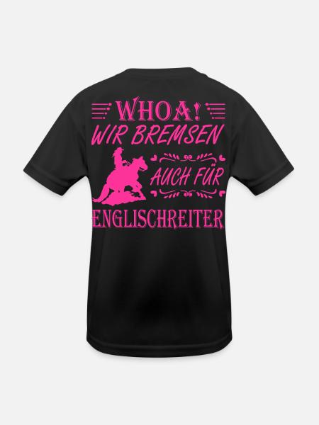 WHOA Wir bremsen für Englischreiter Sliding Stop - Kinder Funktions-T-Shirt - Schwarz - Hinten