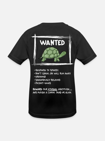 Wanted Schildkröte – Lustiges Western Tier Design - Kinder Funktions-T-Shirt - Schwarz - Hinten
