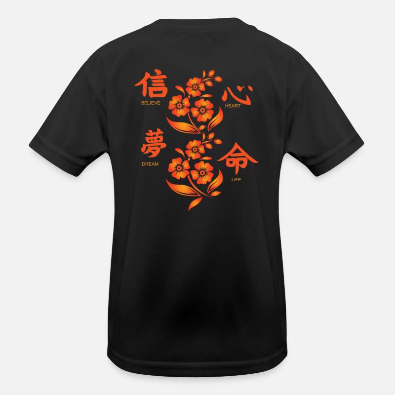 Caractères japonais imprimés au dos et fleurs T-shirt sport Enfant