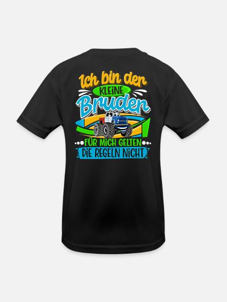 Kleiner Bruder Monstertruck - Kinder Funktions-T-Shirt - Schwarz - Hinten