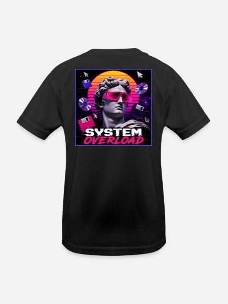 Vaporwave Synthwave Retro System Overload Art - Kids Functional T-Shirt - black - Back
