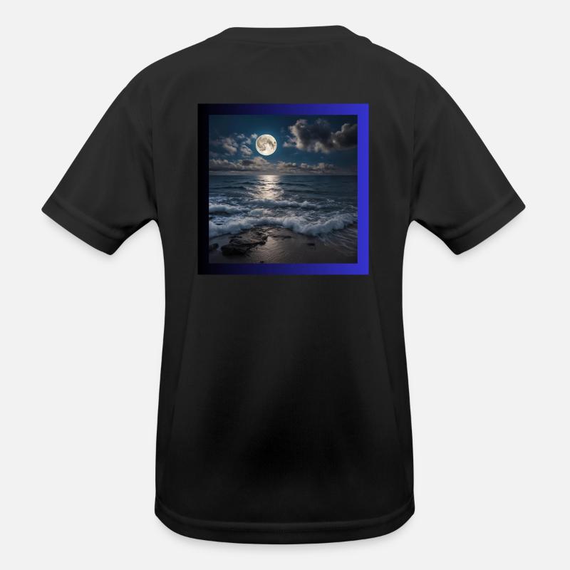 Full moon with sea - Kids Functional T-Shirt - black