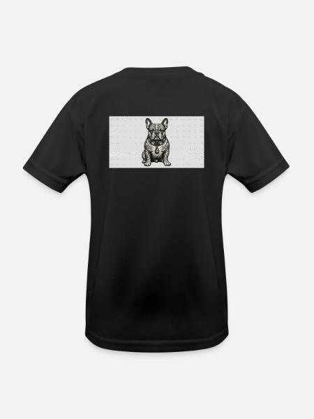 Tattoo Bulldog Gris mit Grünem Anhänger - Kinder Funktions-T-Shirt - Schwarz - Hinten