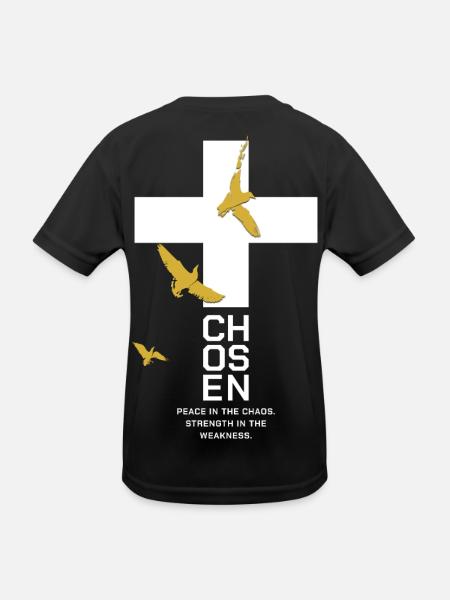 CHOSEN Cross Doves Gold White Peace - Kids Functional T-Shirt - black - Back