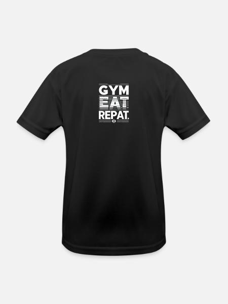 Gym Eat Repeat Fitness Motif - Kids Functional T-Shirt - black