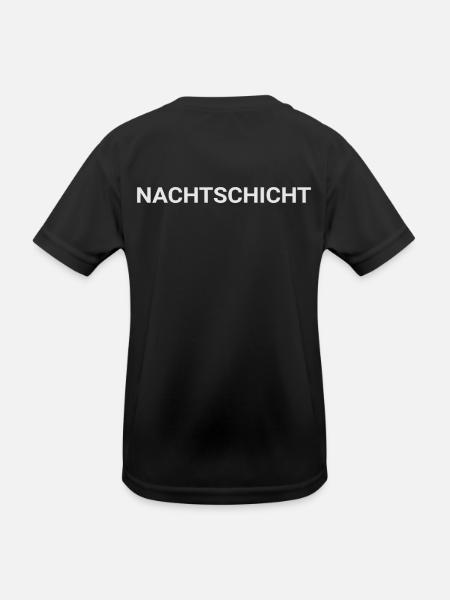 Nachtschicht Rücken, Rückseite, hinten beschriftet - Kinder Funktions-T-Shirt - Schwarz - Hinten