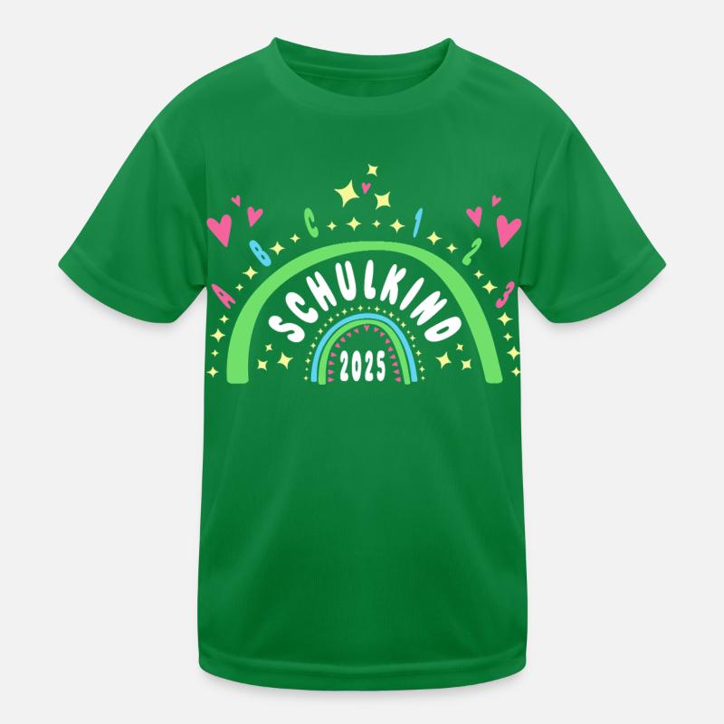 Schulkind 2025 Regenbogen mit Herzen Kinder Funktions-T-Shirt
