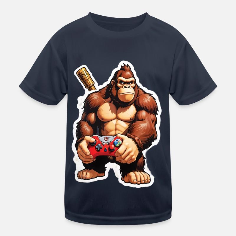 Retro Gamer Gorilla mit Controller Konsolenspiele Kinder Funktions-T-Shirt