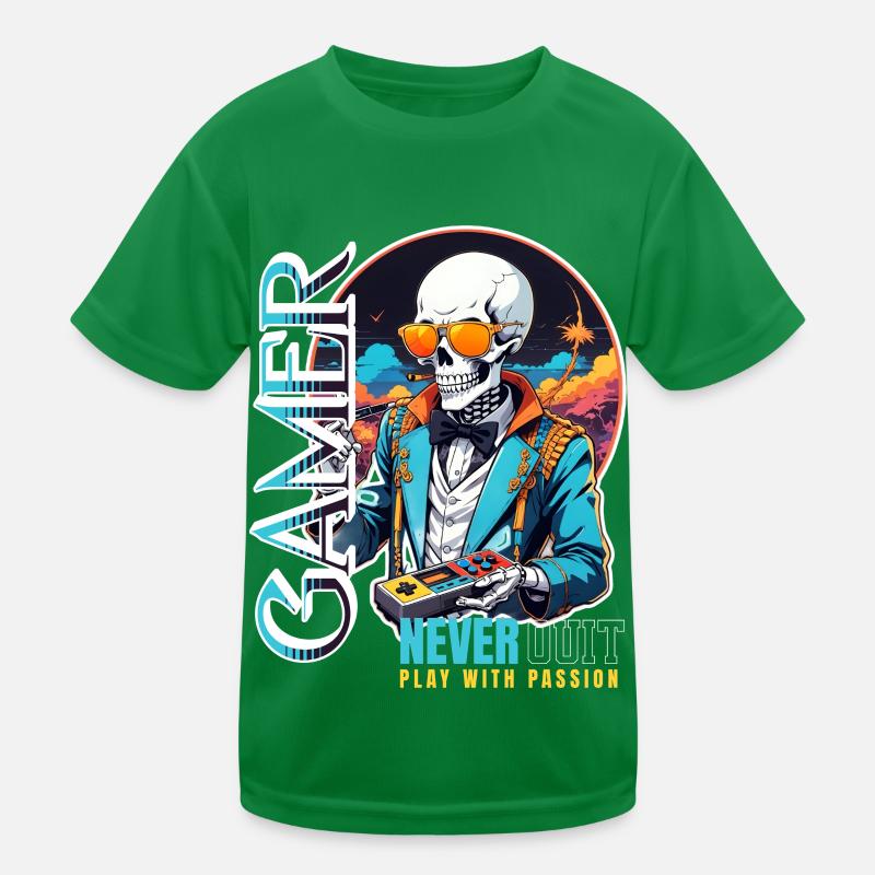 Retro Gamer Skeleton with Controller Console Games Kids Functional T-Shirt