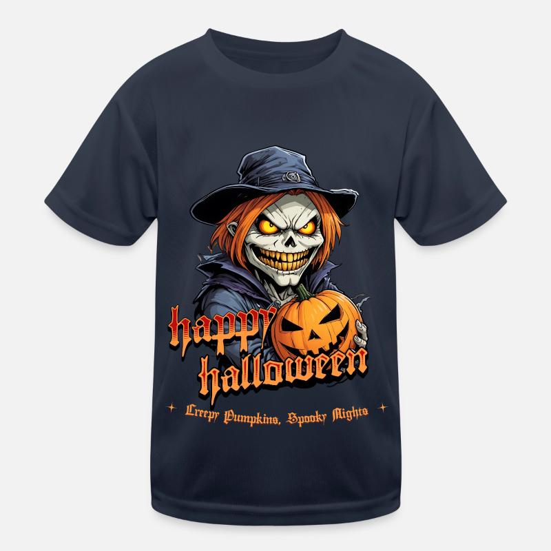 Spooky Pumpkin Halloween Witch with Glowing Ends Kids Functional T-Shirt