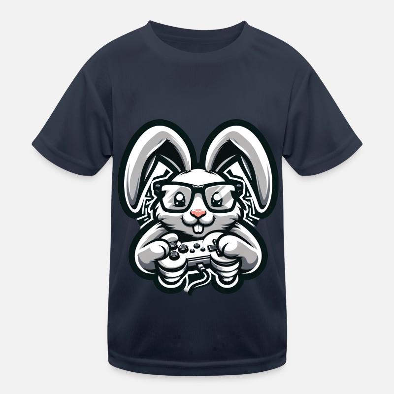 Gaming bunny with retro style controller Kids Functional T-Shirt