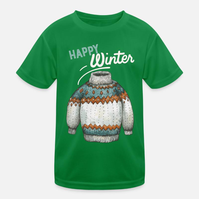 Winter-Design, Strick Pullover Happy-Winter Spruch Kinder Funktions-T-Shirt