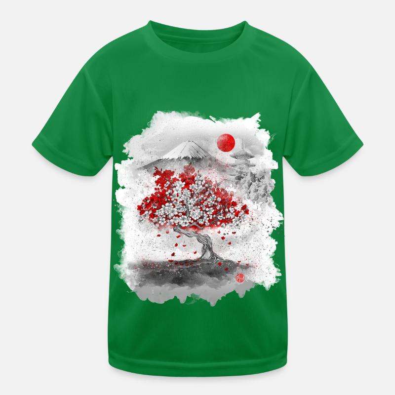 Mount Fuji hinter einem Kirschbaum Kinder Funktions-T-Shirt