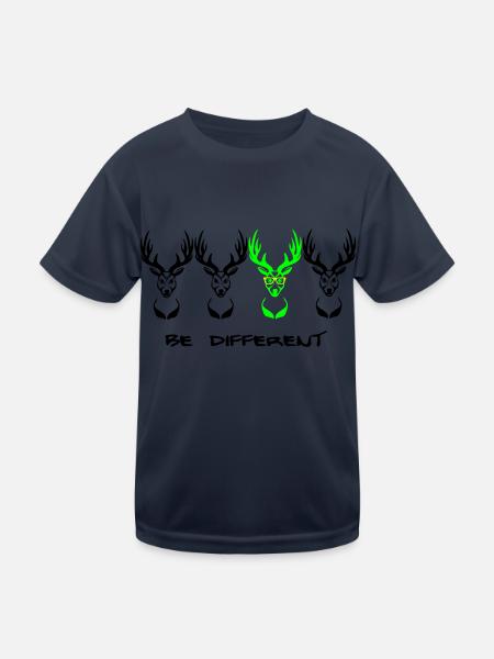 Be different! Hirsch Nerd Geek 3c - Kinder Funktions-T-Shirt - Navy - Vorne