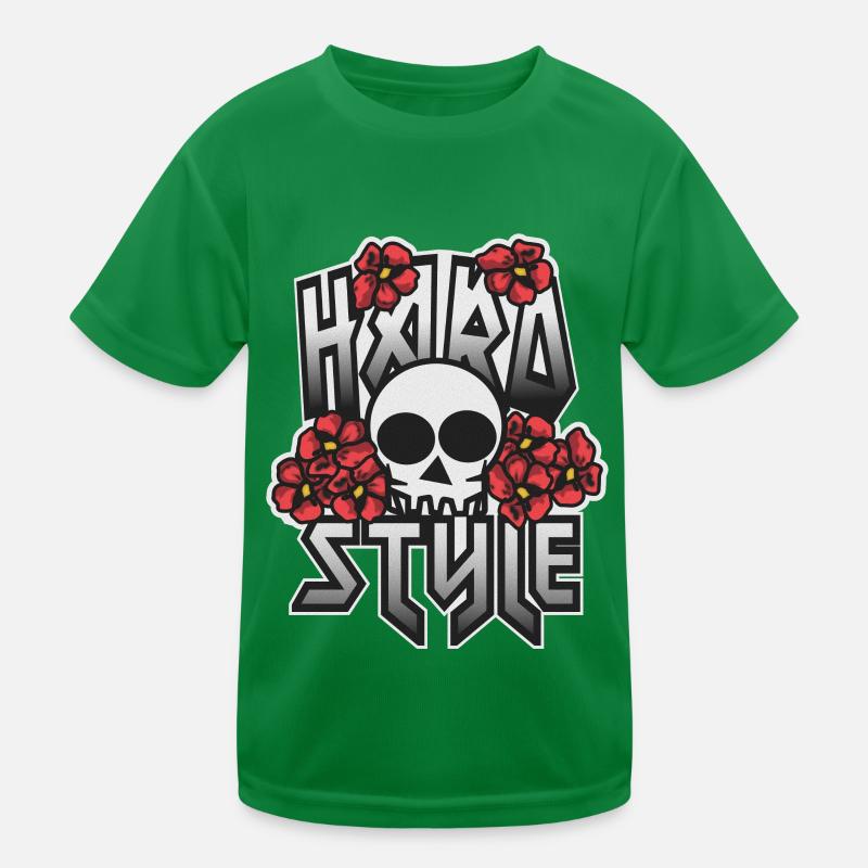 HARD STYLE in Blumen eingebetteter Schädel Kinder Funktions-T-Shirt