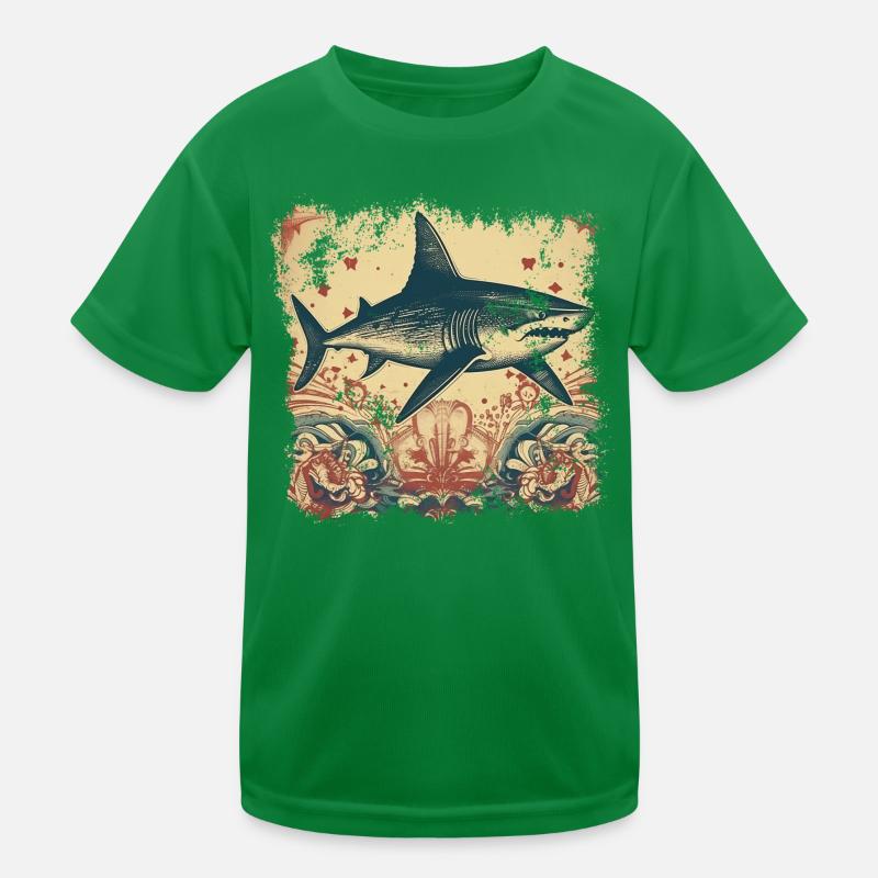 Cool retro shark with 50s patterns Kids Functional T-Shirt