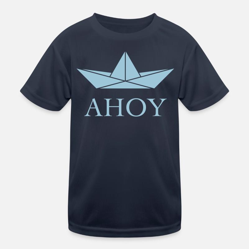 Ahoy (Paper Ship / Seaman / Greeting / Skyblue) Kids Functional T-Shirt