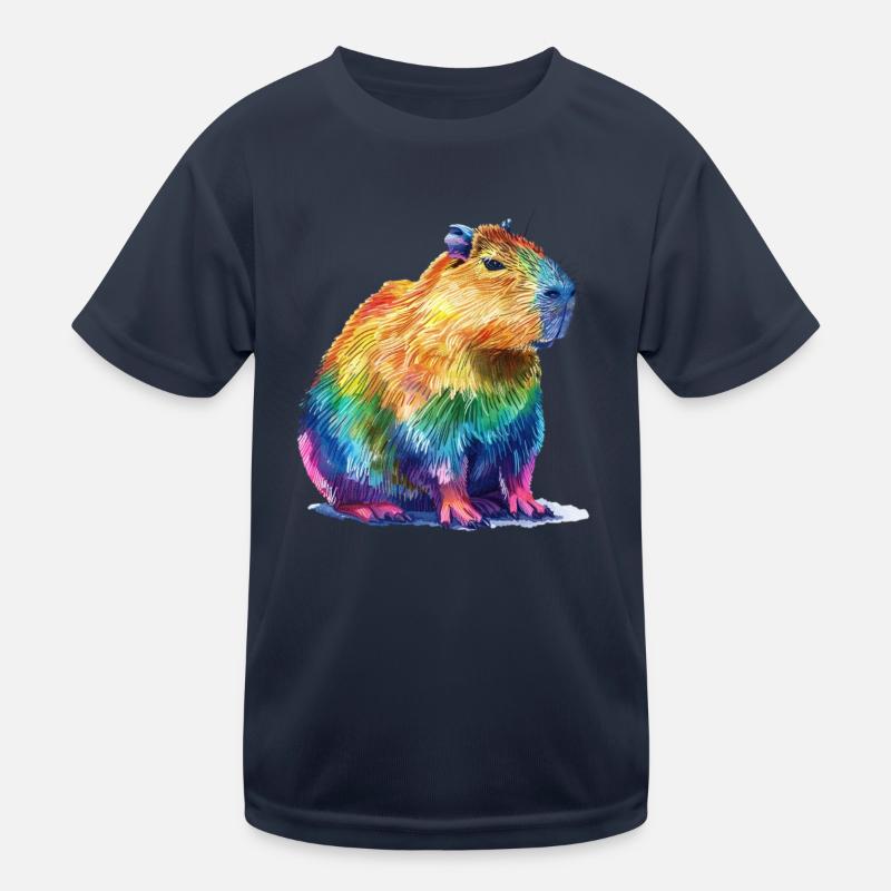 Capybara Regenbogen Farbenfrohes Capybara Portrait - Kinder Funktions-T-Shirt - Navy