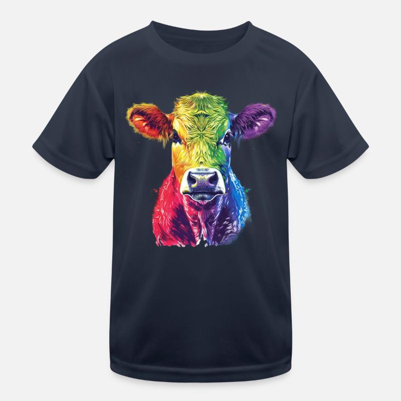 Colorful Rainbow Cow Artwork Kids Functional T-Shirt