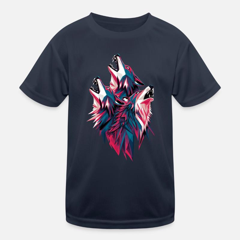 Low Poly Wölfe im Rudel Heulen Kinder Funktions-T-Shirt