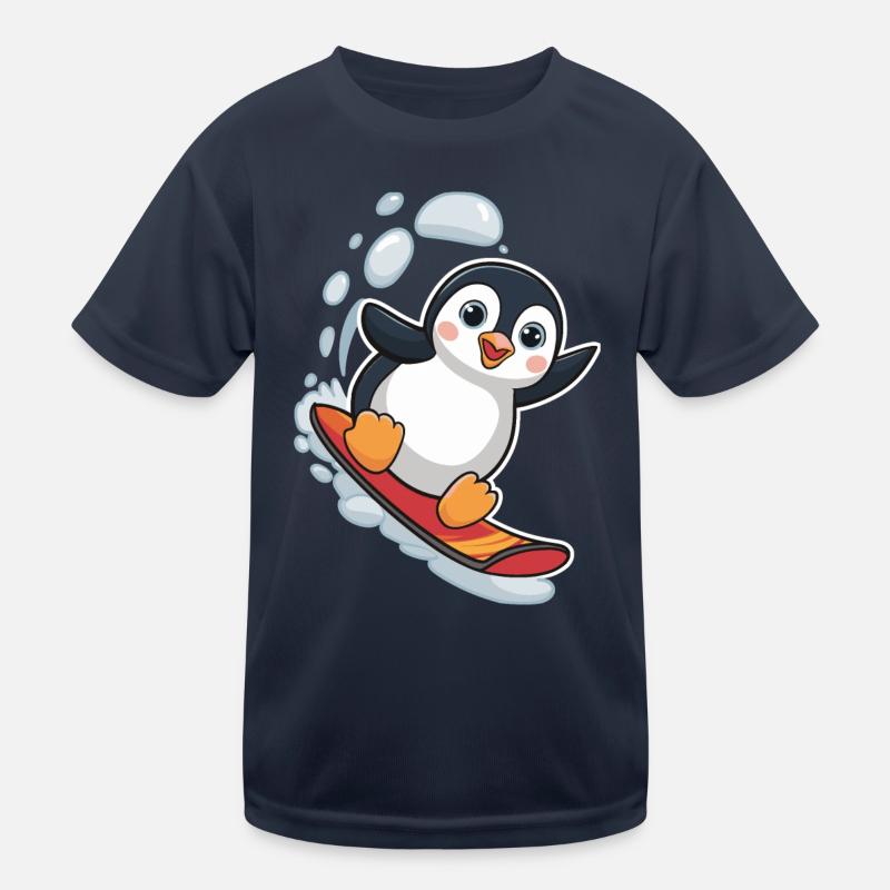 Snowboarding Penguin Snowboarder Cute Kids Functional T-Shirt