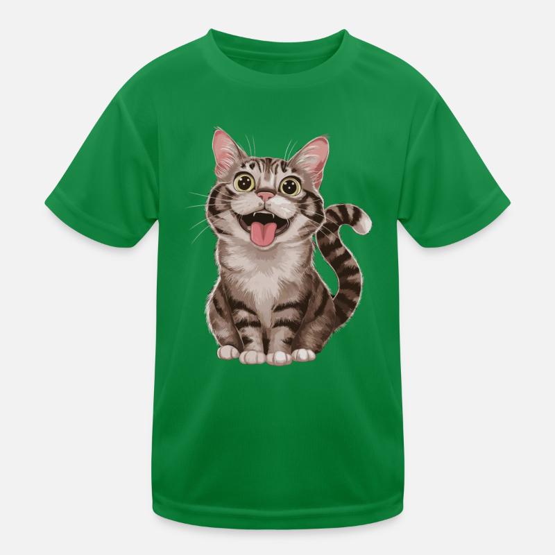 Fröhliche Getigerte Katze Mit Weit Geöffneten Kinder Funktions-T-Shirt