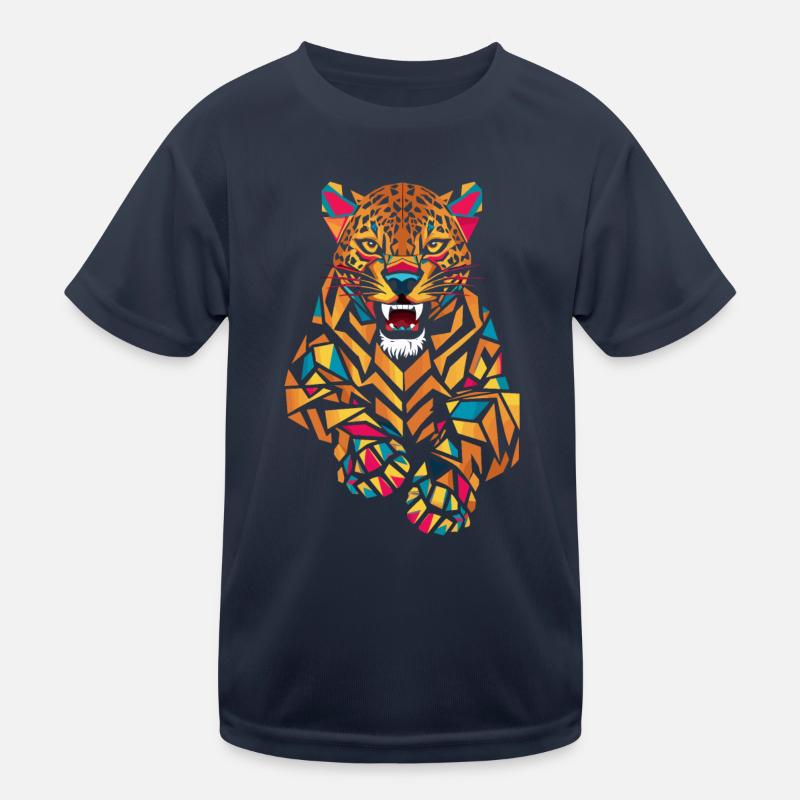 Bunter Geometrischer Jaguar im Sprung Kinder Funktions-T-Shirt