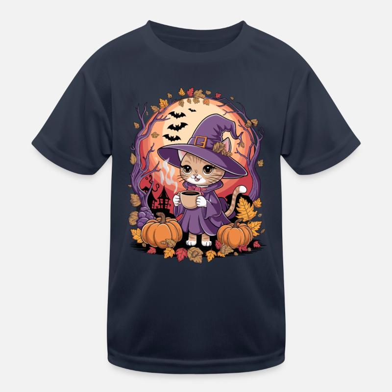 Chat mignon d’Halloween en costume de sorcière T-shirt sport Enfant