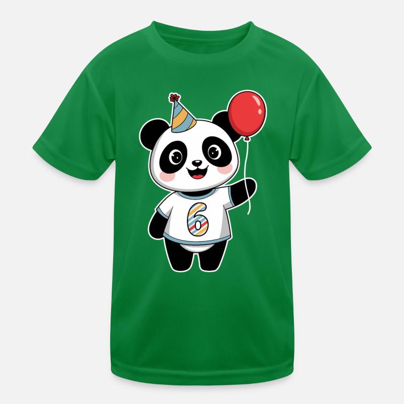 6th Birthday Panda Party Theme with Balloon Kids Functional T-Shirt