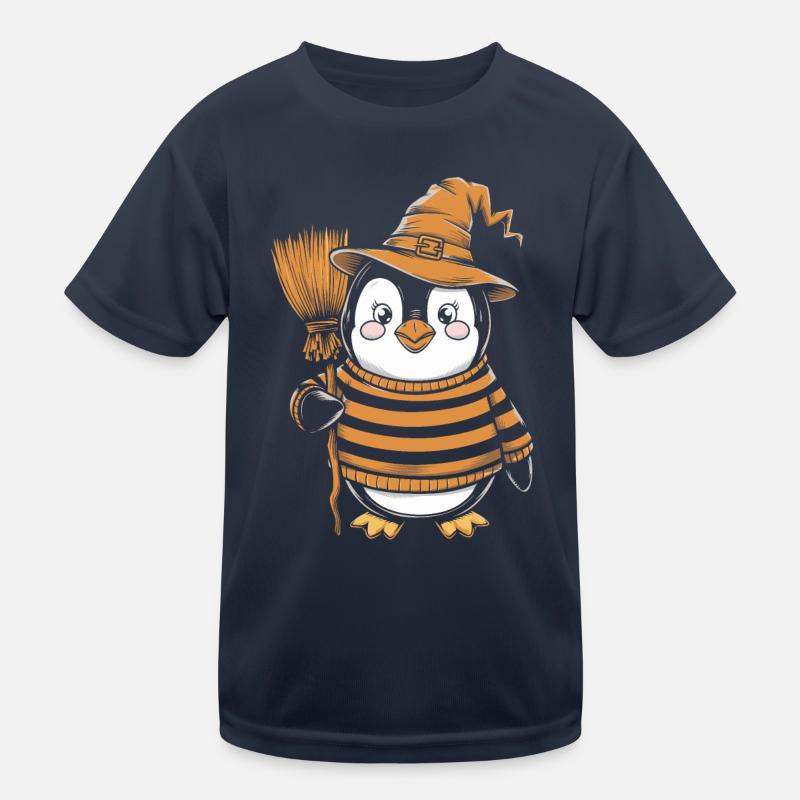 Mignon pingouin Halloween sorcière avec balai T-shirt sport Enfant