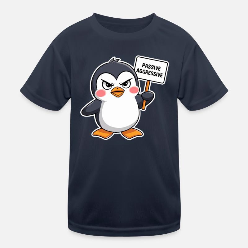 Passive Aggressive Penguin with Shield Kids Functional T-Shirt