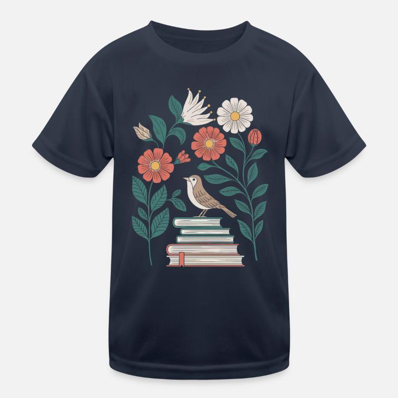 Cottagecore: Vogel und Blumen auf Büchern Kinder Funktions-T-Shirt