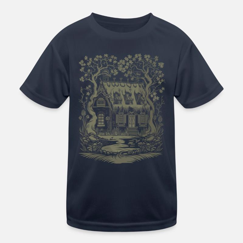 Dunkles Cottagecore Märchenhaus Kinder Funktions-T-Shirt