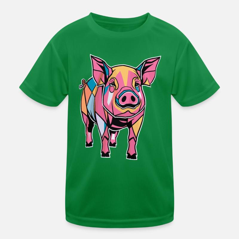 Graphique géométrique coloré de cochon de ferme T-shirt sport Enfant