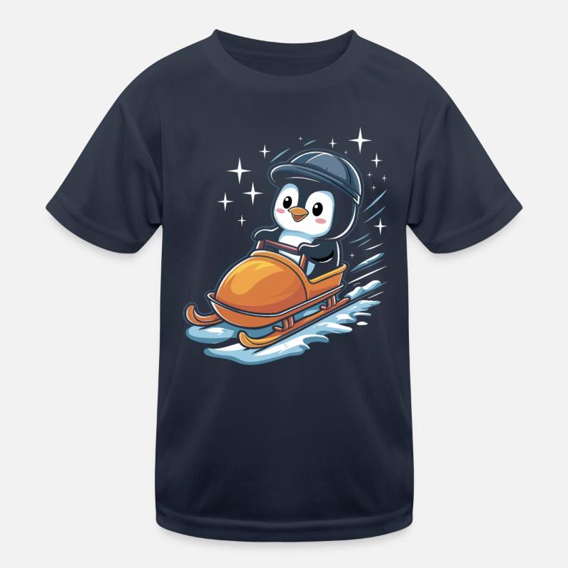 Cute Penguin Sledging Winter Fun Kids Functional T-Shirt