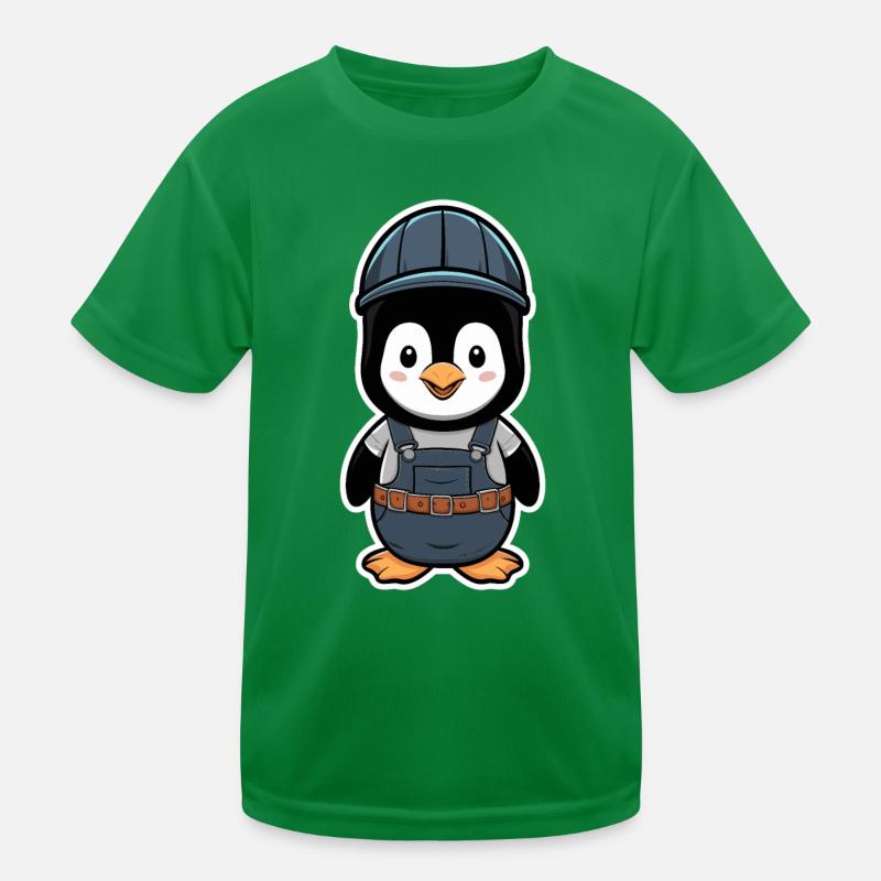Penguin with construction worker helmet and dungarees Kids Functional T-Shirt