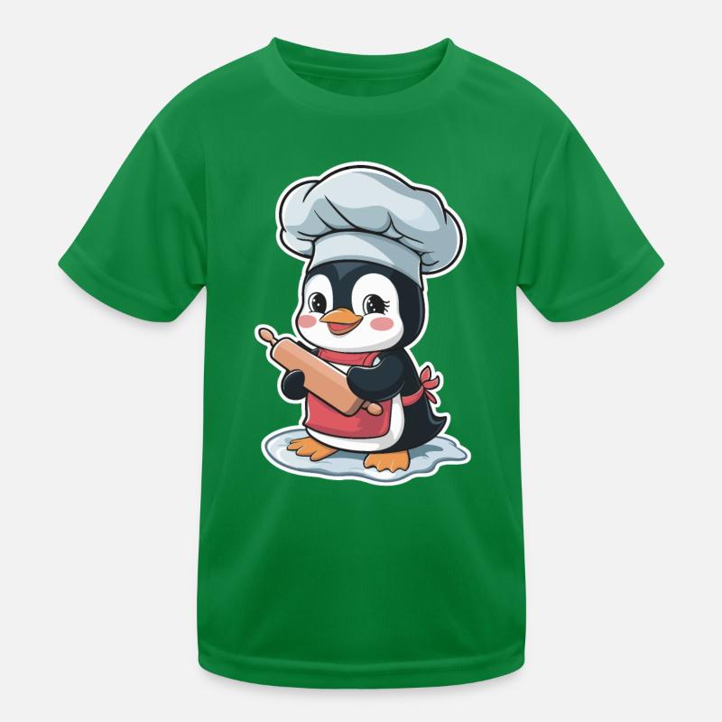 Cute penguin baker with rolling pin Kids Functional T-Shirt
