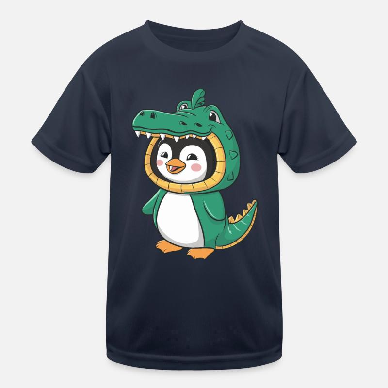 Cute Penguin in Crocodile Costume Kids Functional T-Shirt