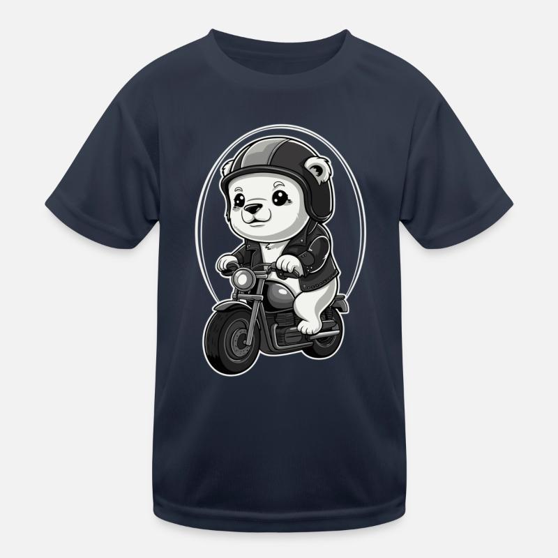 Moving bear with motorcycle helmet and jacket Kids Functional T-Shirt