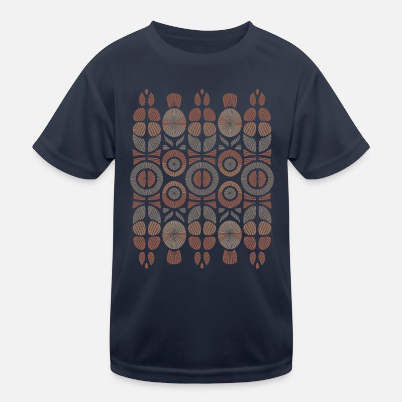African Boho Pattern Circles and Leaves Kids Functional T-Shirt