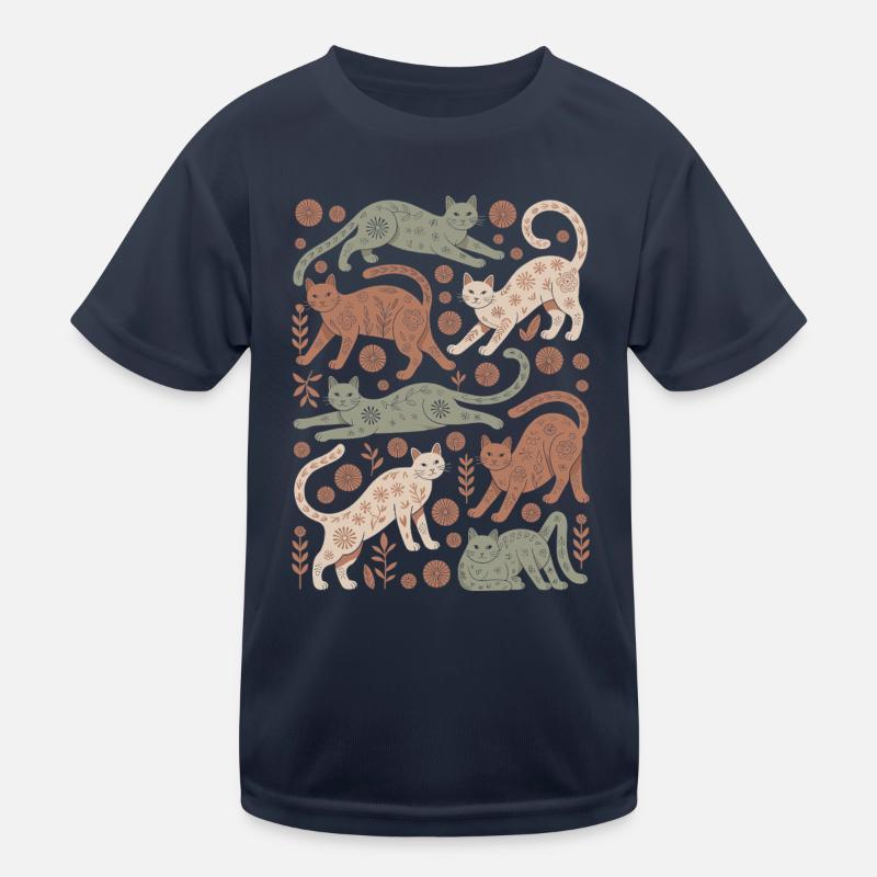 Cats Boho Pattern for Cat Lovers Kids Functional T-Shirt