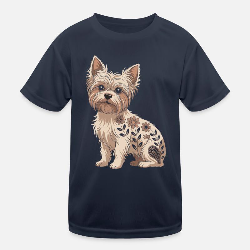 Yorkshire Terrier Boho Floral Artwork for Kids Functional T-Shirt